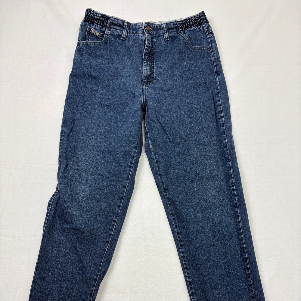 Lee Side Elastic Relaxed Fit Jeans Womens 14 Long Medium Wash High Rise Denim